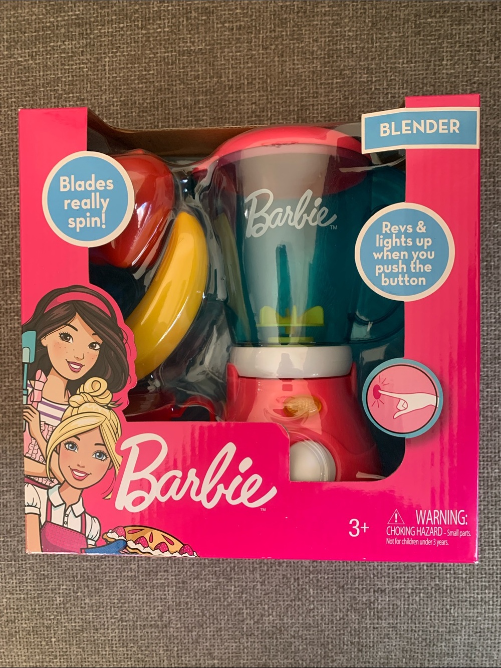 Barbie Pretend Play 7” Kitchen Blender Lights Up Blade Spins and Has sounds New